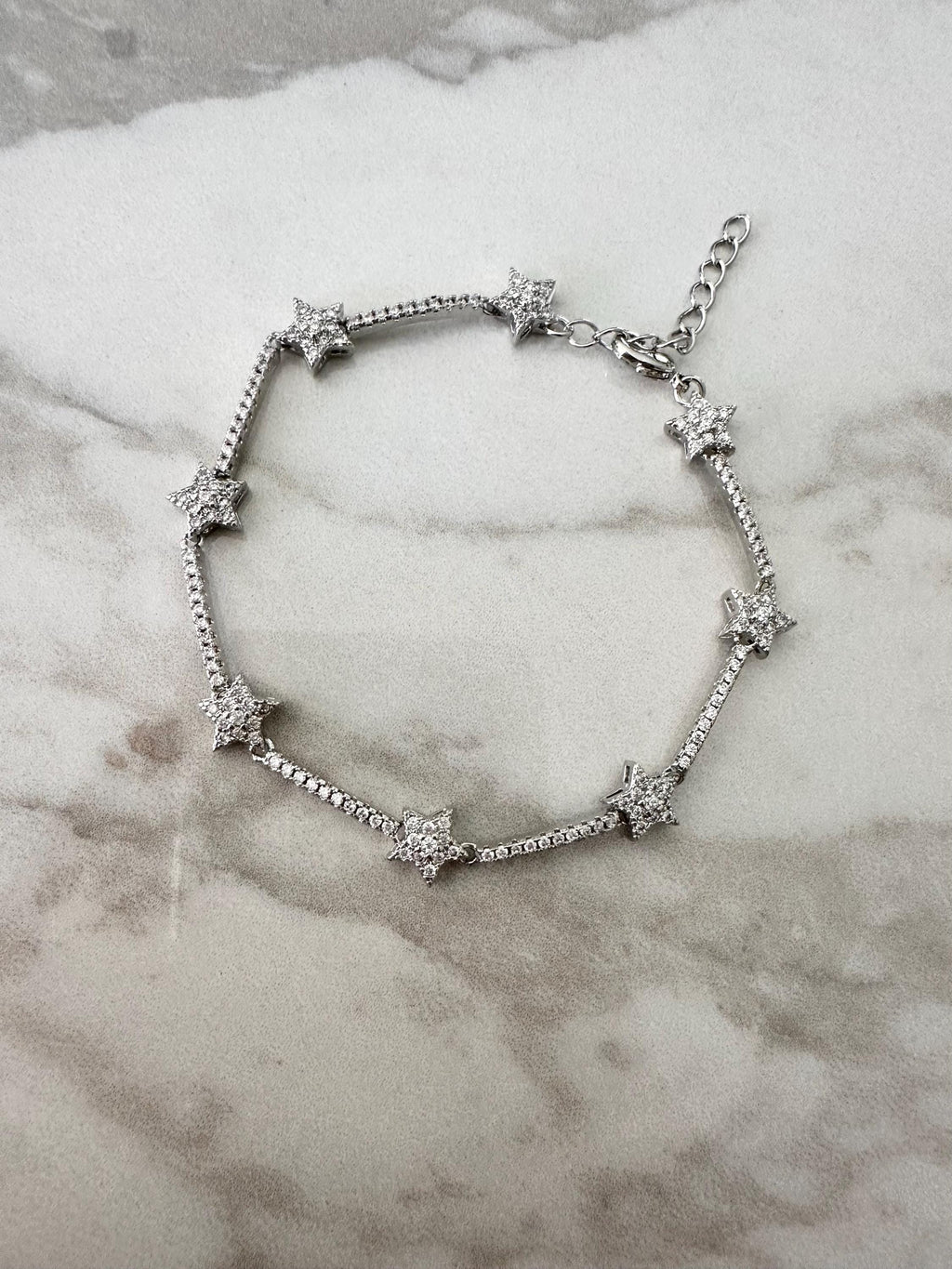 18k Gold Filled CZ Star Bracelet: Dainty Rhodium Chain