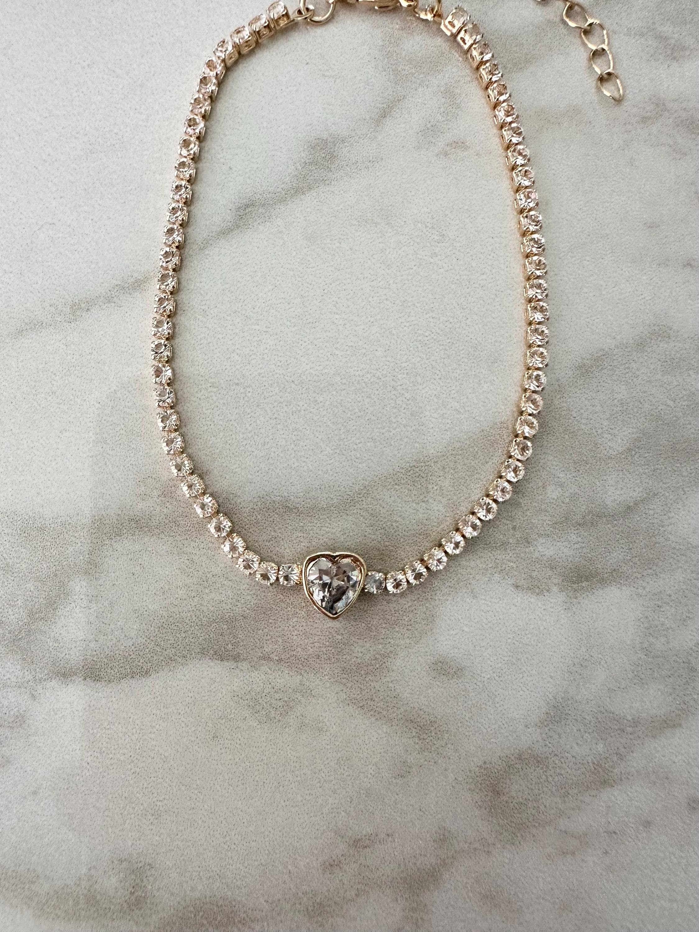 18k Gold Filled Heart CZ Tennis Bracelet Valentines Day