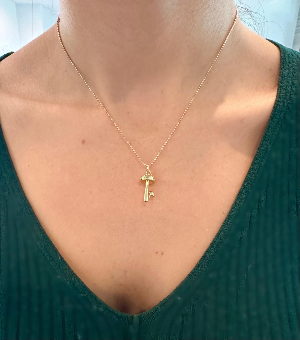 Gold Double Mushroom Necklace