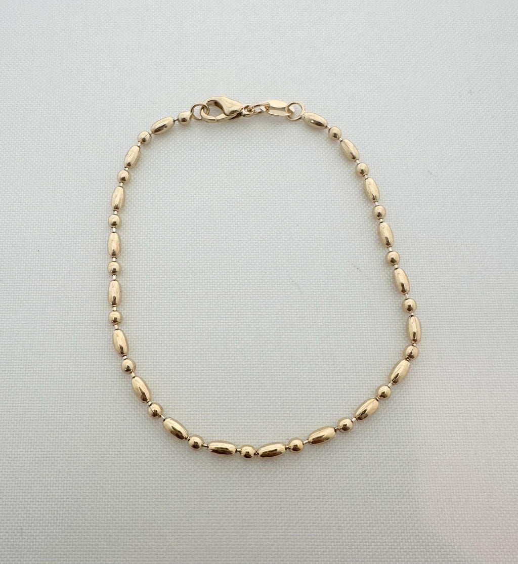 Gold Filled Ball Link Bracelet, Dainty Layering Bracelet, 7 Inch
