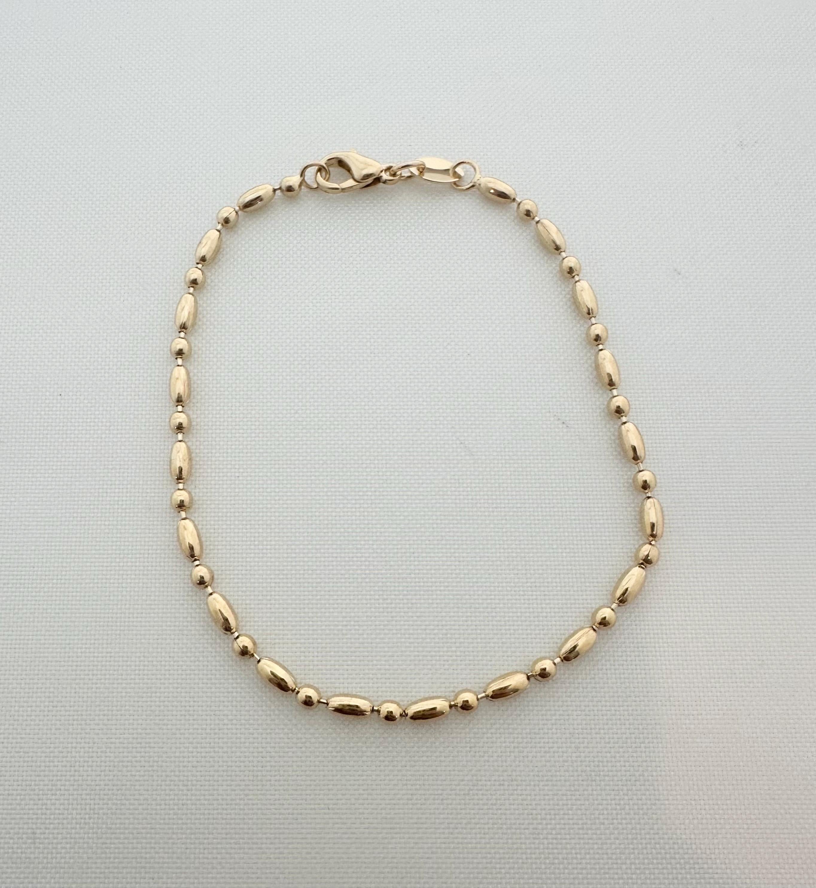 Gold Filled Ball Link Bracelet, Dainty Layering Bracelet, 7 Inch