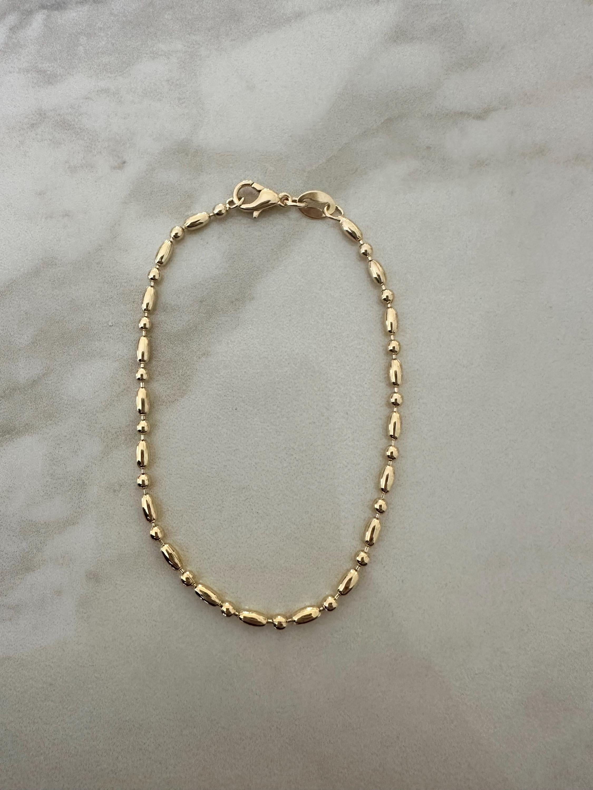 Gold Filled Ball Link Bracelet, Dainty Layering Bracelet, 7 Inch