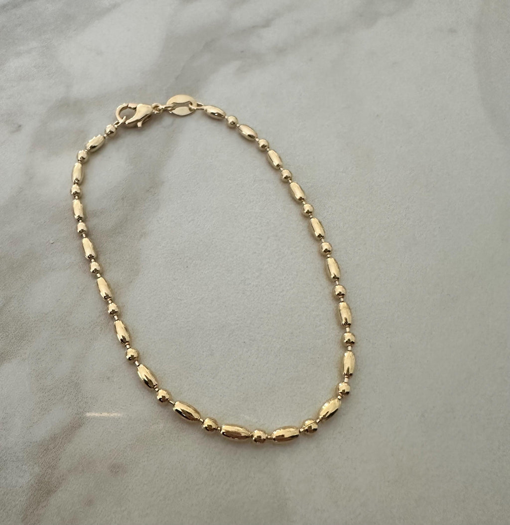 Gold Filled Ball Link Bracelet, Dainty Layering Bracelet, 7 Inch