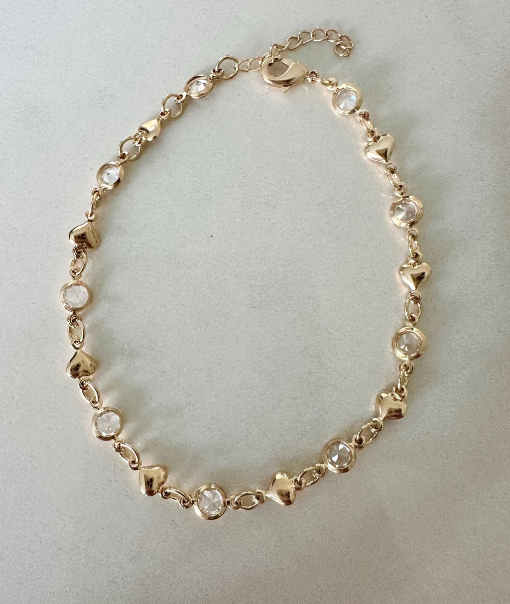 18k Gold Filled Heart CZ Bracelet: Dainty Chain Valentines Day