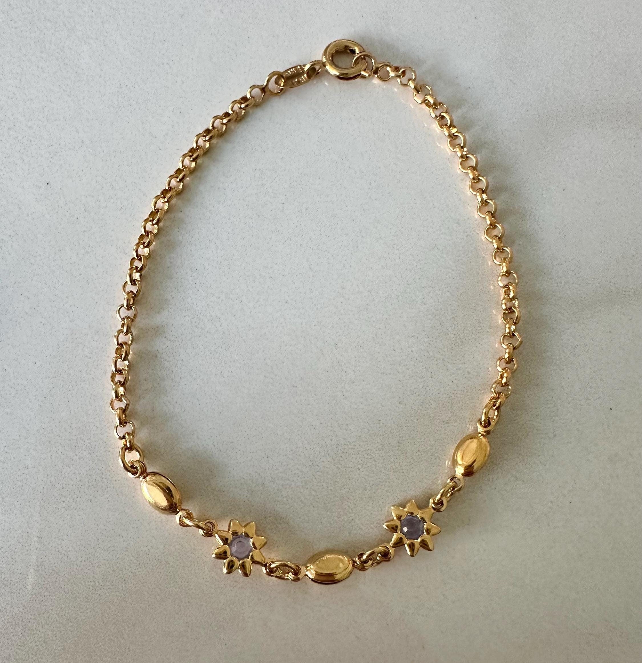 18k Gold Filled Bracelet, Light Blue CZ Flower Charm