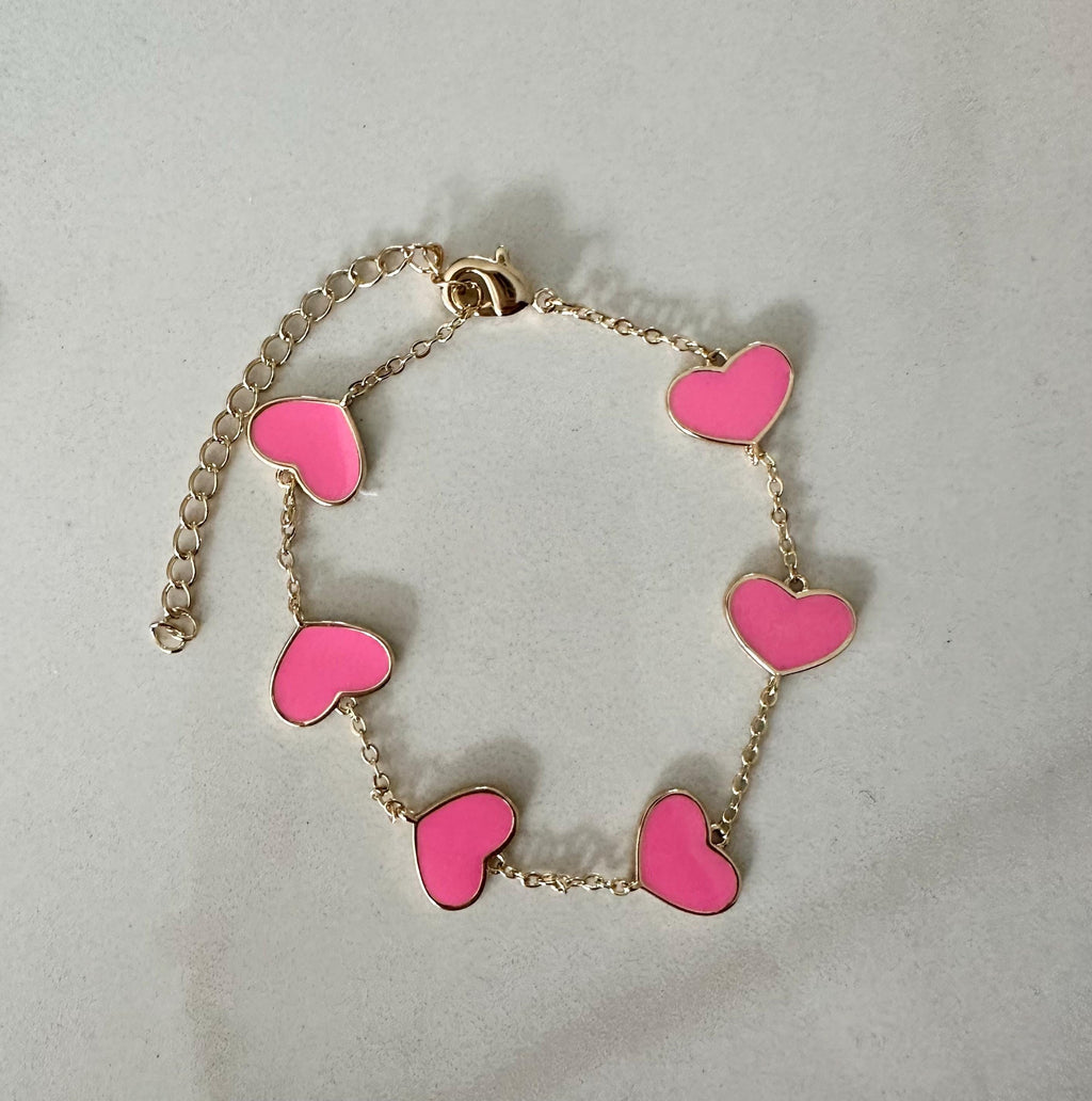 18k gold filled Enamel Pink Heart Chain Bracelet, Dainty Bracelet Valentines Day