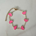 18k gold filled Enamel Pink Heart Chain Bracelet, Dainty Bracelet Valentines Day