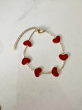 18k Gold Filled Red Enamel Heart Chain Bracelet