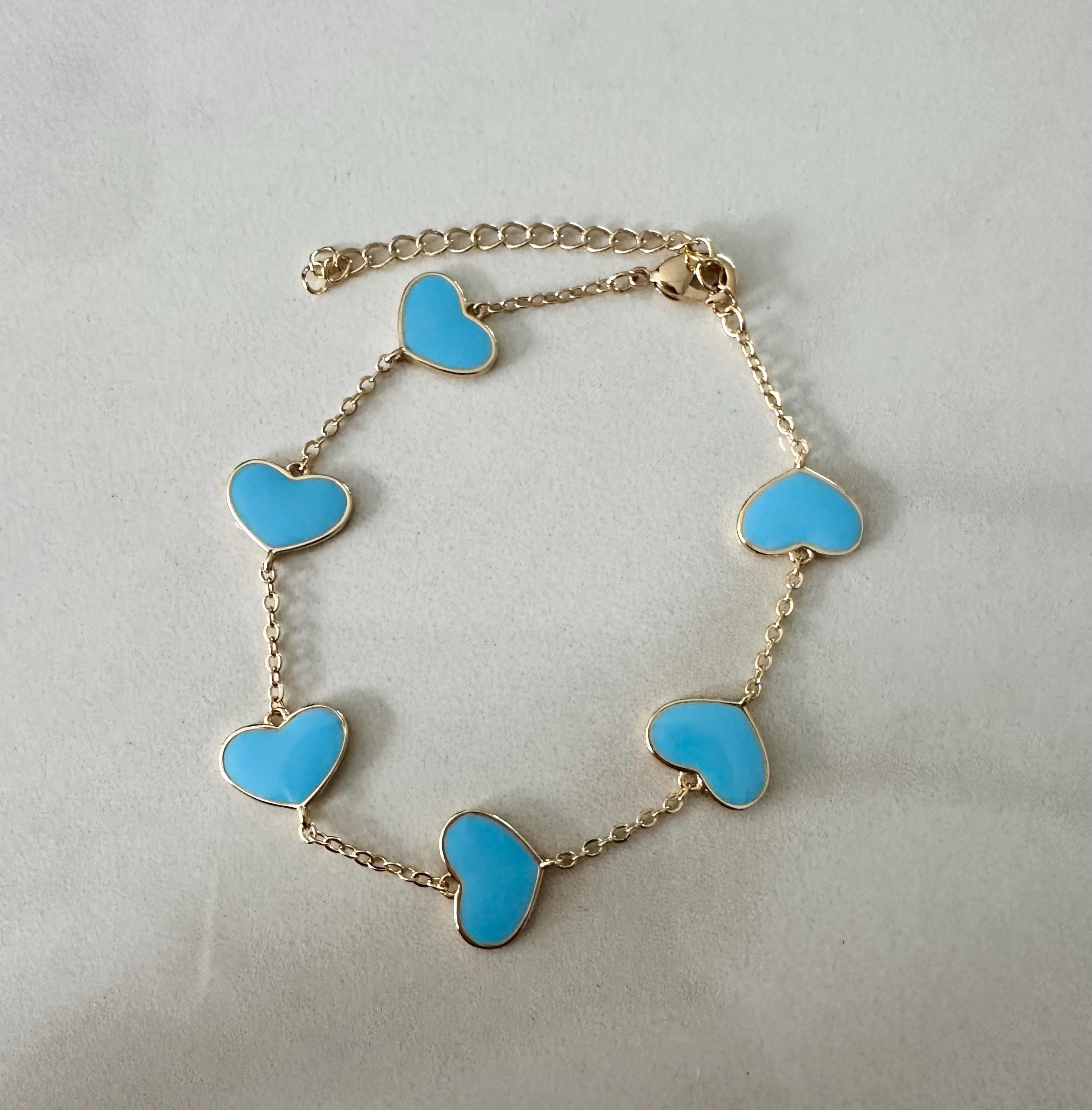 18k gold filled Enamel Light Blue Heart Chain Bracelet, Dainty Bracelet Valentines Day