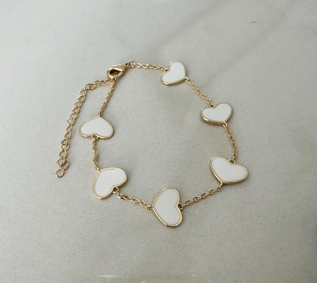 18k gold filled Enamel White Heart Chain Bracelet, Dainty Bracelet Valentines Day