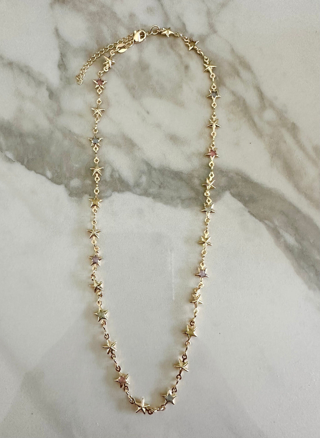 18k Gold Filled Star Chain Necklace: Dainty Multicolored CZ