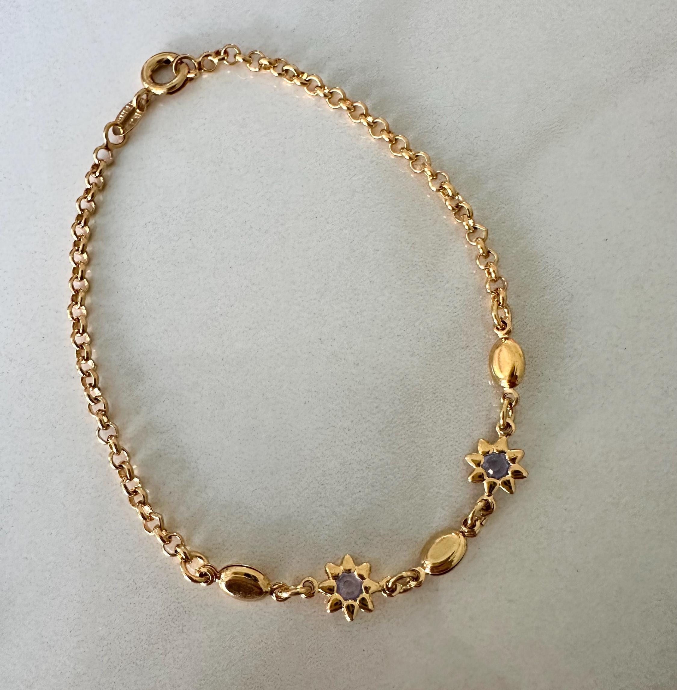 18k Gold Filled Bracelet, Light Blue CZ Flower Charm