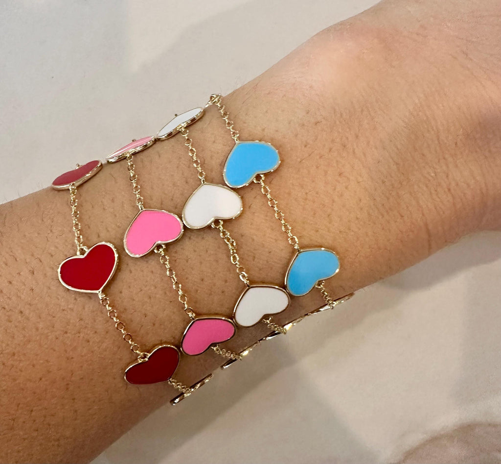 18k gold filled Enamel White Heart Chain Bracelet, Dainty Bracelet Valentines Day