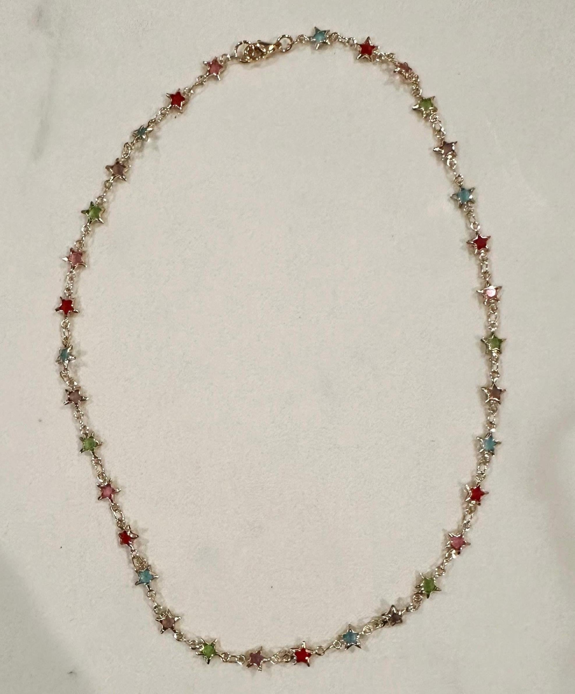 Bright Rainbow Multicolored Star Necklace