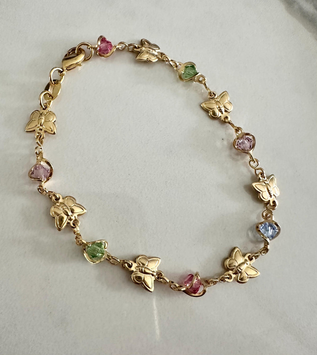 18k gold filled Multicolored Butterfly Chain Bracelet, Dainty Bracelet