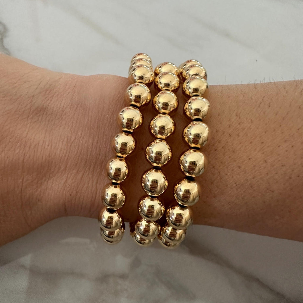 18k Gold Filled Beaded Bracelet: Chunky Stacking Jewelry