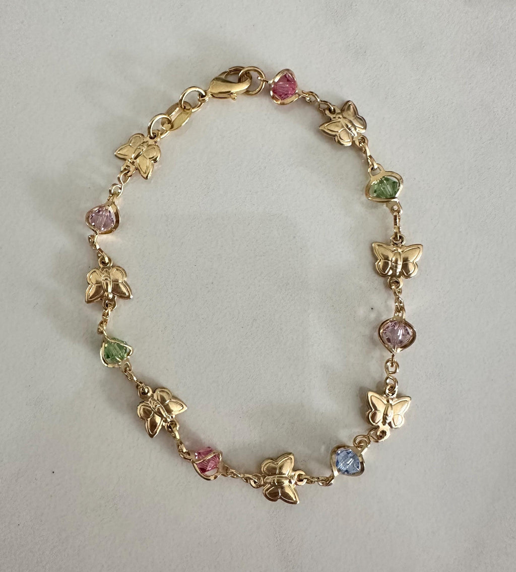 18k gold filled Multicolored Butterfly Chain Bracelet, Dainty Bracelet