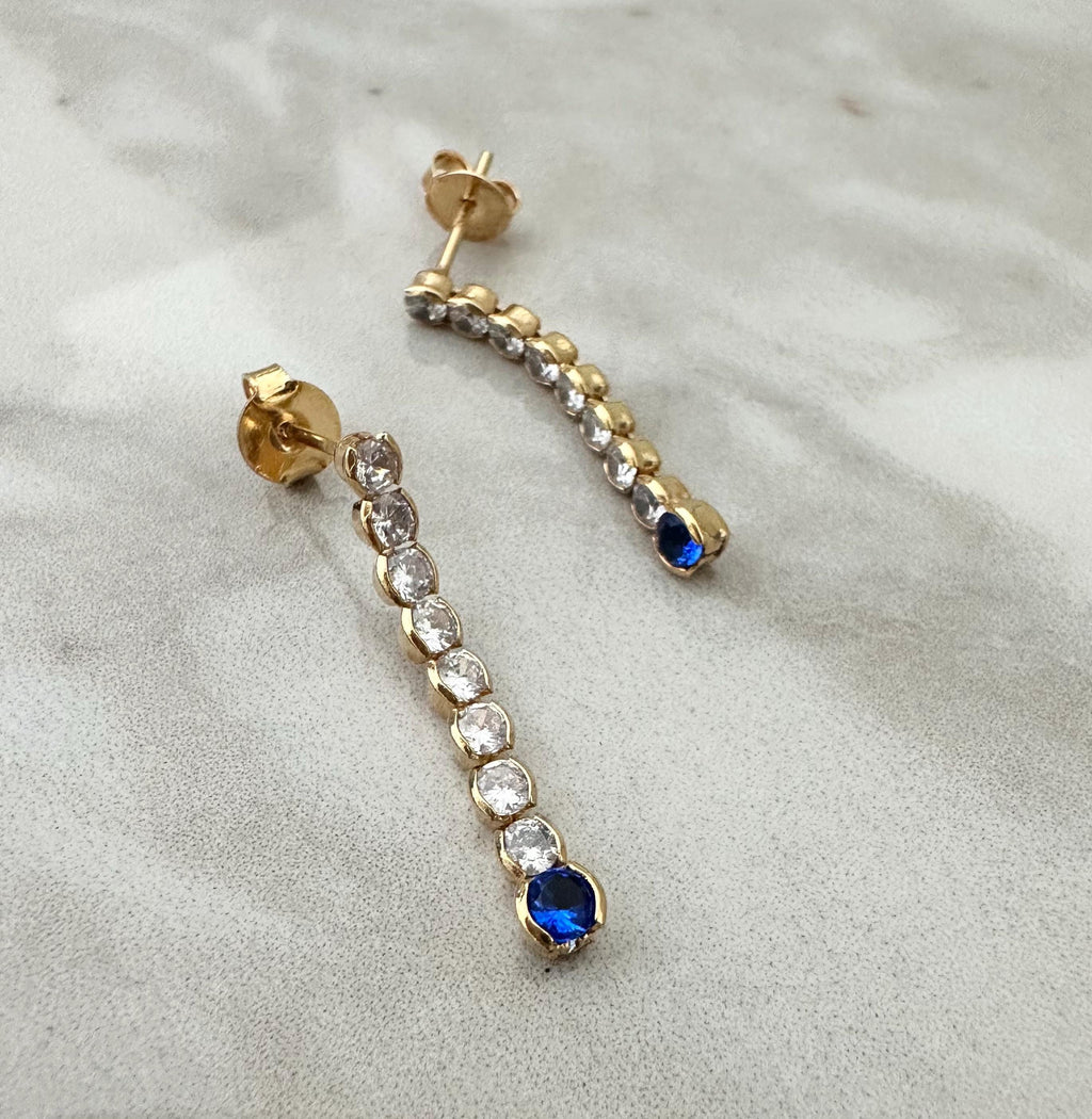 18k Gold Filled CZ Drop Earrings: Royal Blue Crystal Dangle