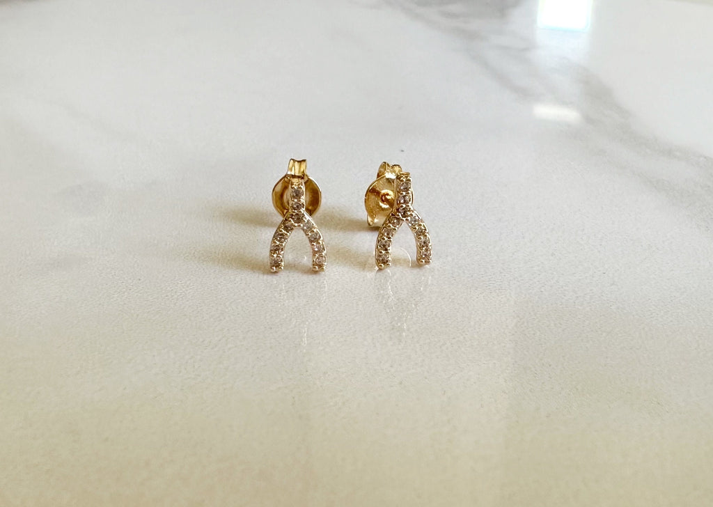 CZ Wishbone Stud Earrings: 18k Gold Filled Jewelry