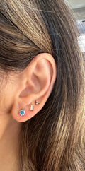 Blue Opal Flower Stud Earrings: Gold Plated CZ