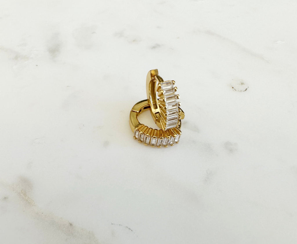 Baguette CZ Gold Huggie Hoop Earrings