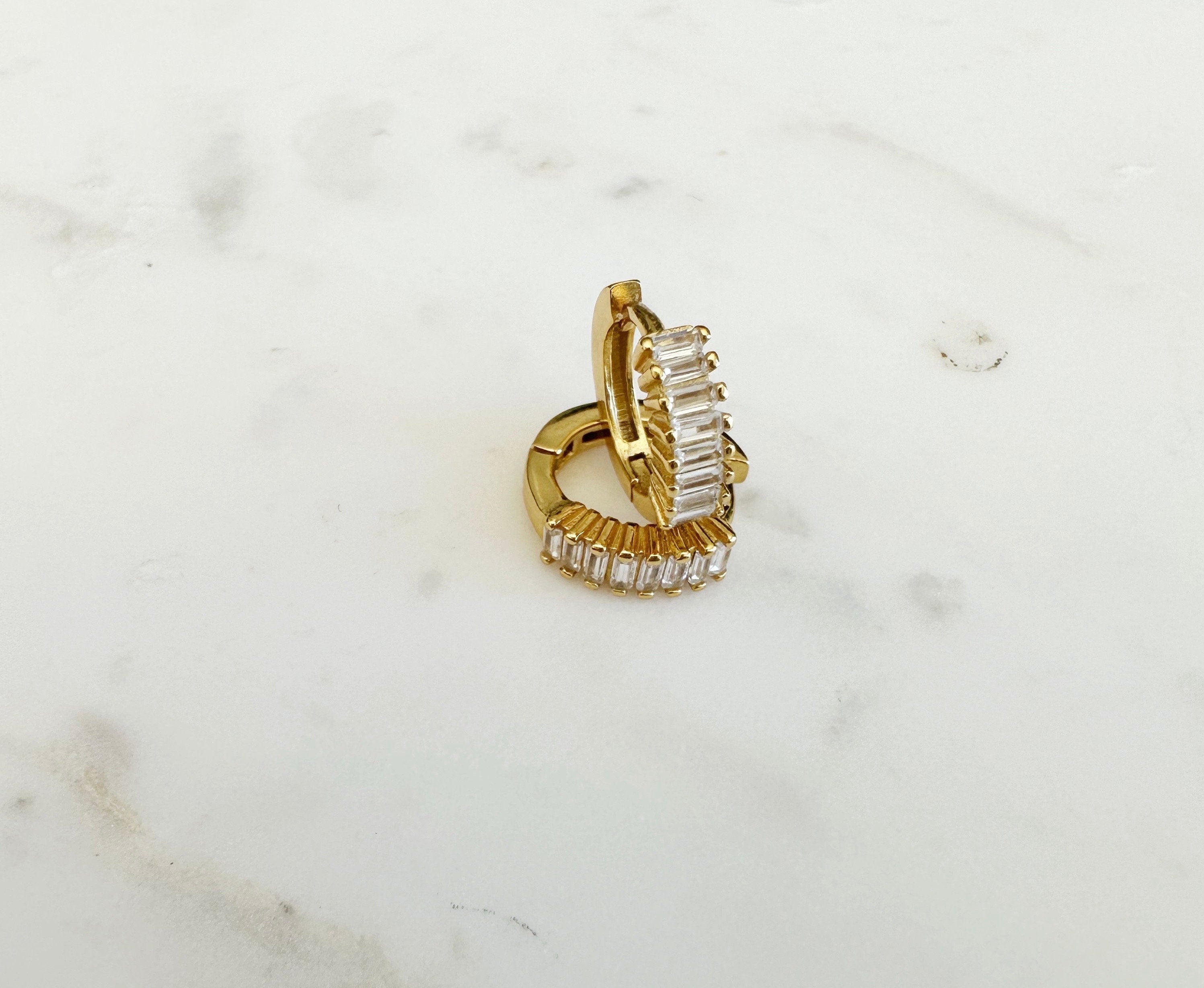 Baguette CZ Gold Huggie Hoop Earrings