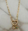 Gold Heart Charm Paperclip Necklace: Sun & Star Charms Valentines Day