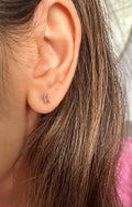 Purple CZ Gold Baguette Stud Earrings, Baguette Studs