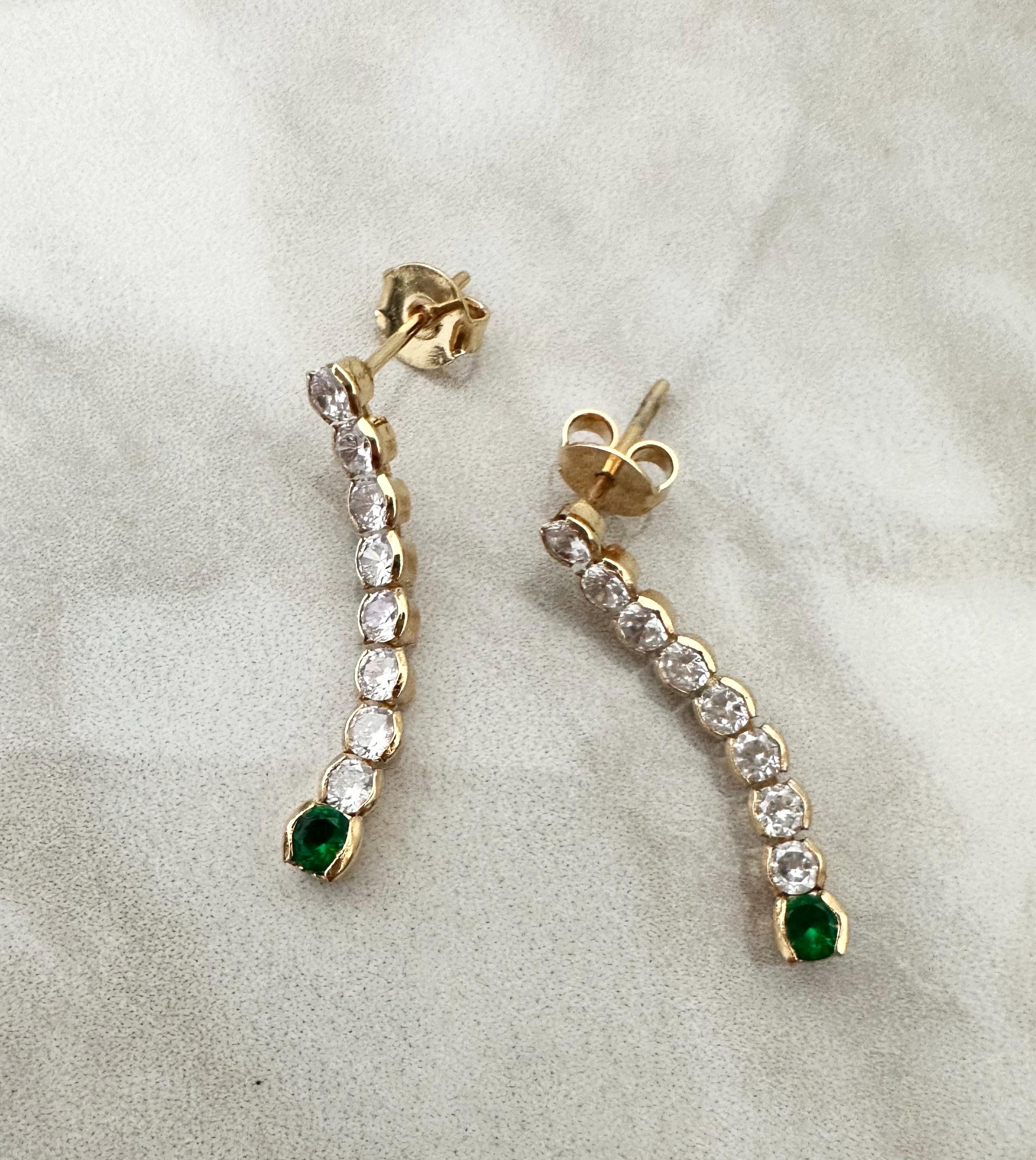 18k Gold Filled CZ Drop Earrings: Emerald Green Crystal Dangle