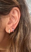 Purple CZ Huggie Earrings: 18k Gold Plated Sterling Silver Hoops