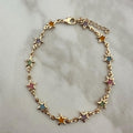 18k Gold Filled Star Bracelet: Multicolored Cubic Zirconia, Dainty Chain