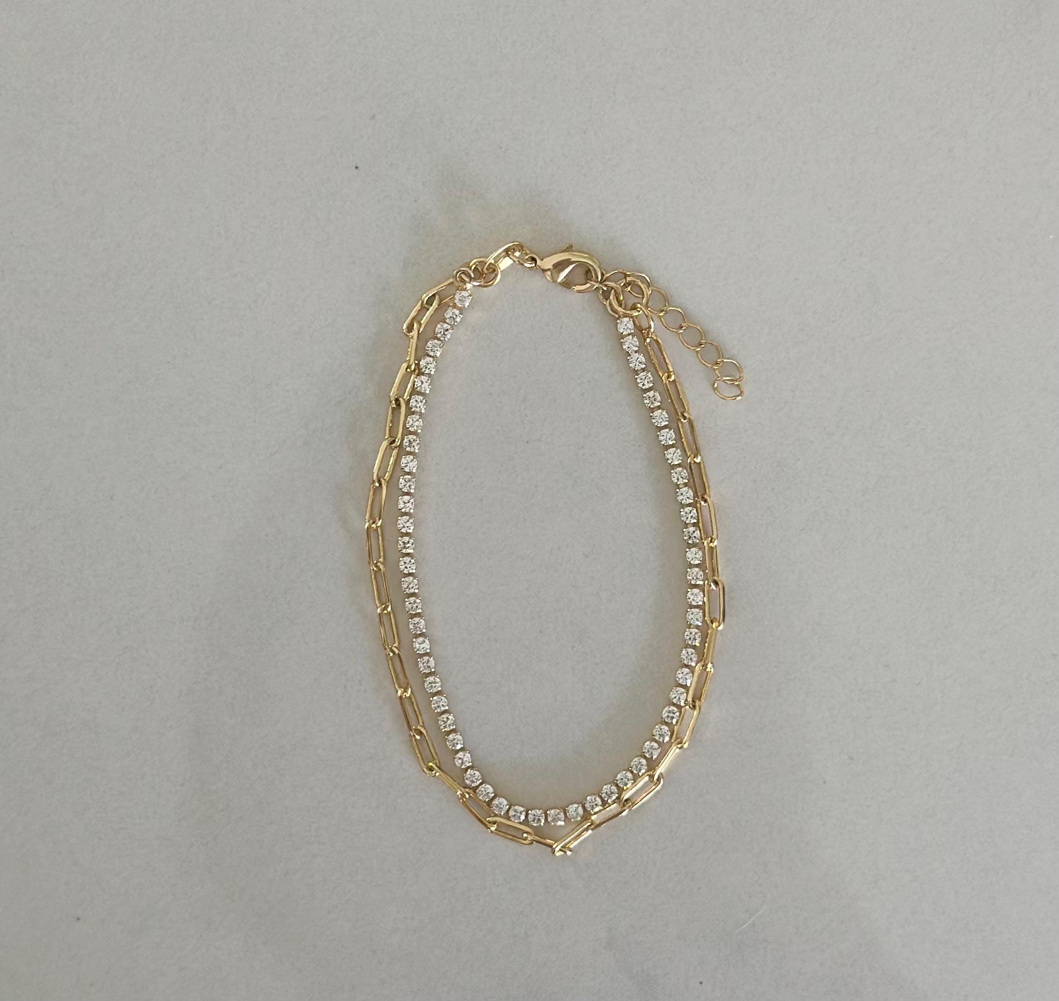 18k Gold Filled CZ Tennis Bracelet: Double Chain Layering Bracelet