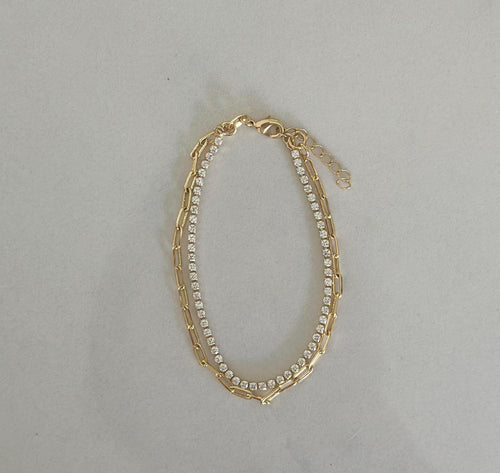 18k Gold Filled CZ Tennis Bracelet: Double Chain Layering Bracelet