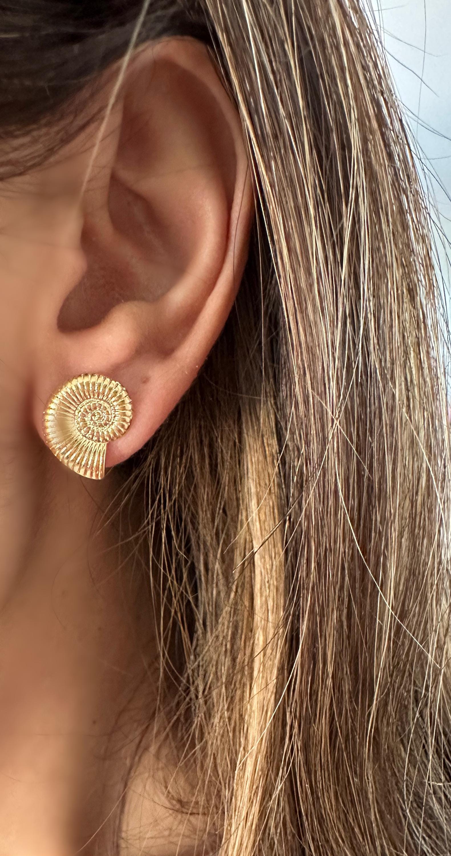 Gold Sea Shell Stud Earrings