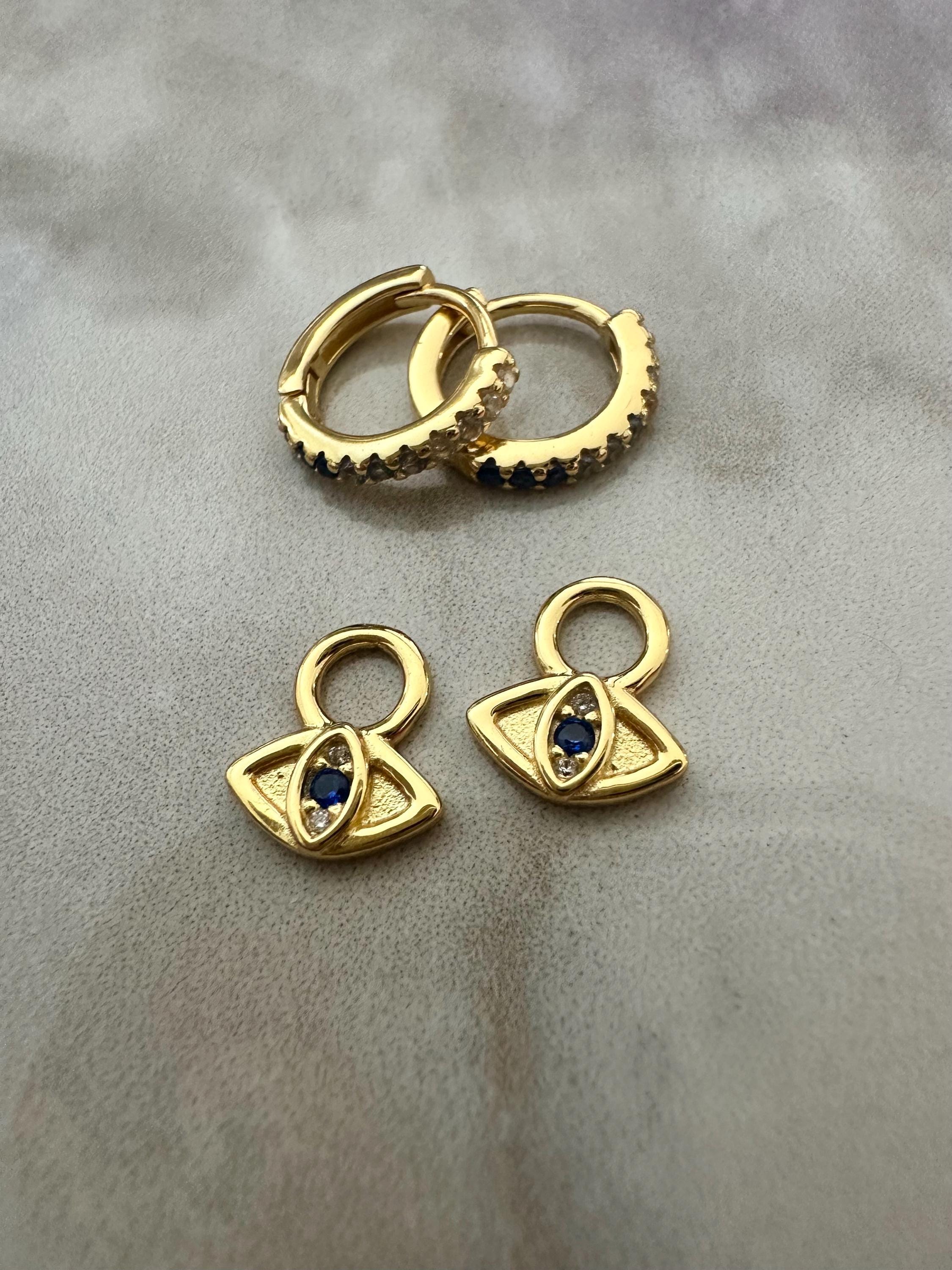 Blue Ombre Evil Eye Hoop Earrings