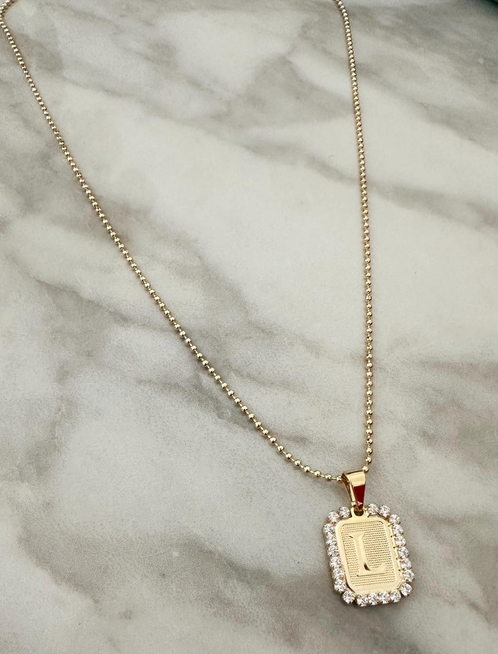 Gold CZ Pavé Initial Necklace: Personalized Letter Pendant