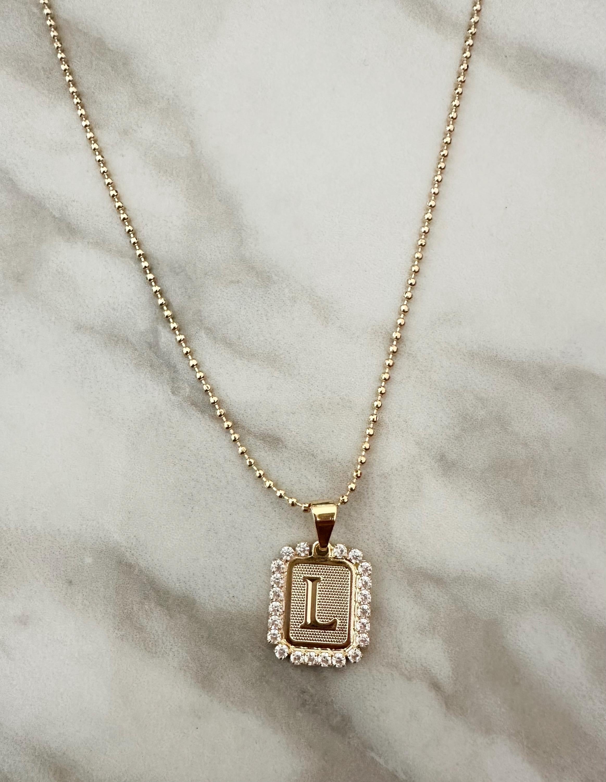 Gold CZ Pavé Initial Necklace: Personalized Letter Pendant