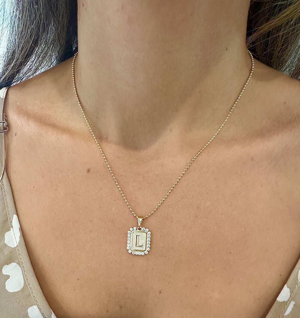 Gold CZ Pavé Initial Necklace: Personalized Letter Pendant