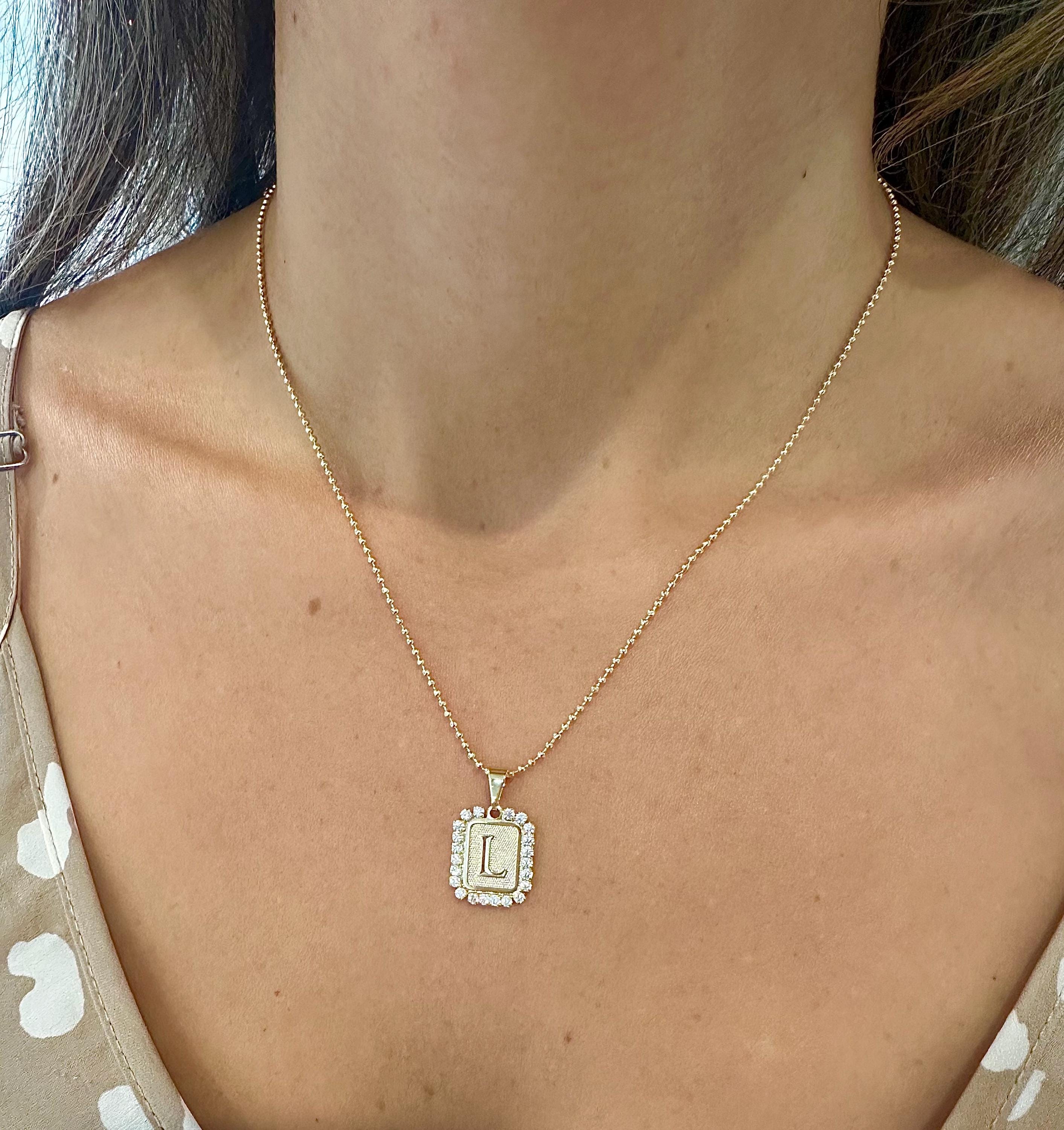 Gold CZ Pavé Initial Necklace: Personalized Letter Pendant