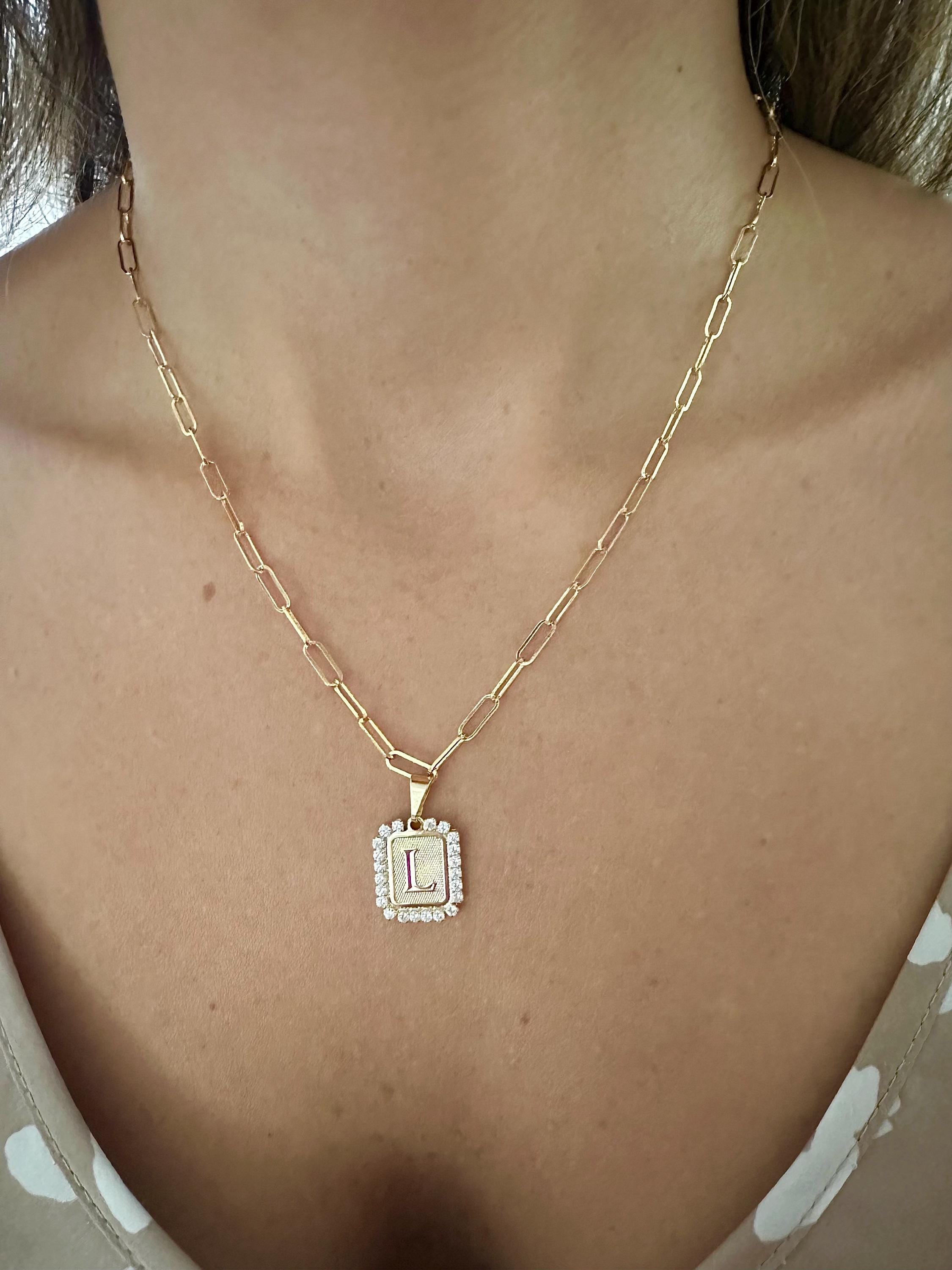 Gold CZ Pavé Initial Necklace: Personalized Letter Pendant