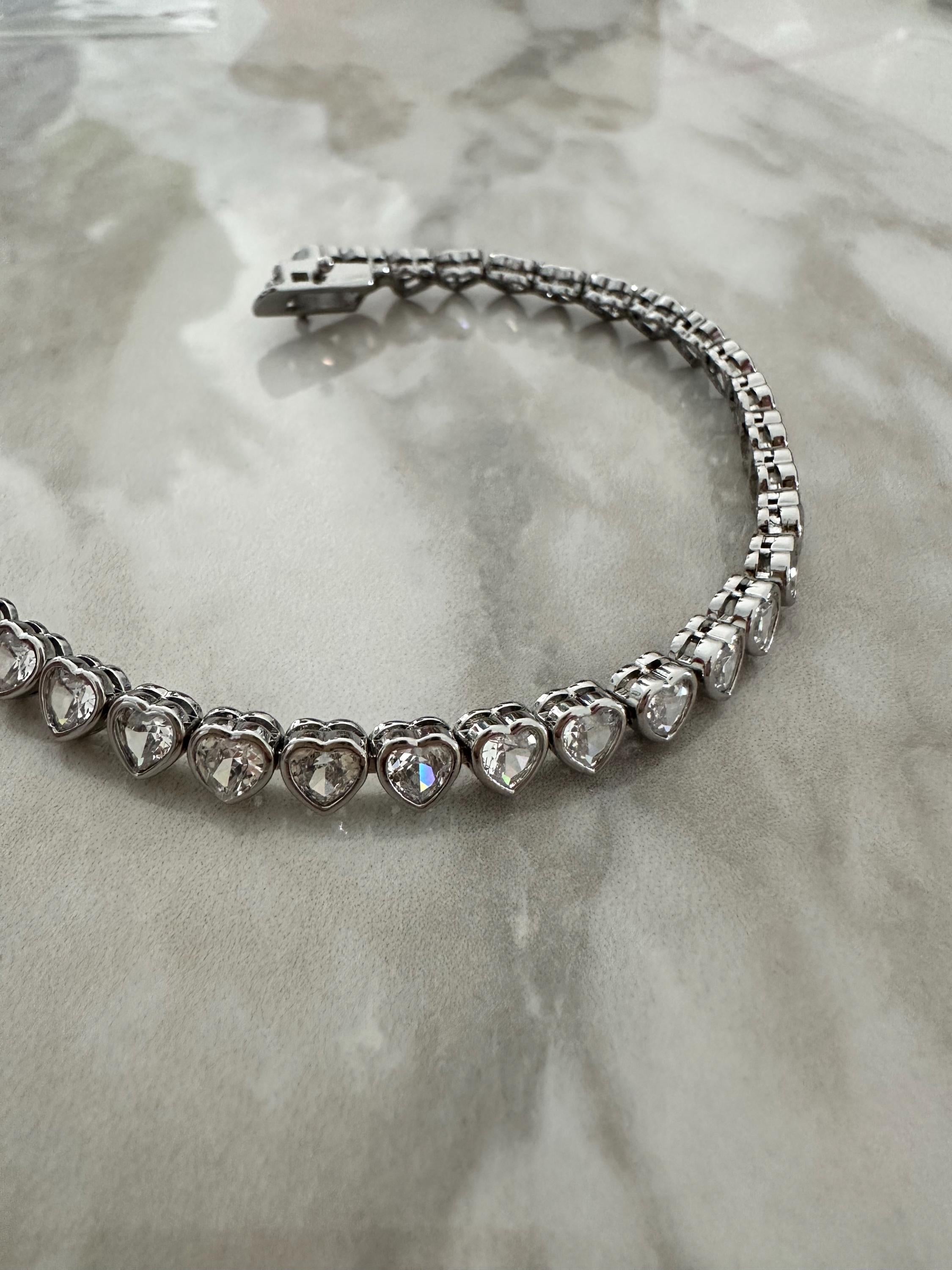 CZ Heart Tennis Bracelet: 18k White Gold Filled, Hypoallergenic Valentines Day