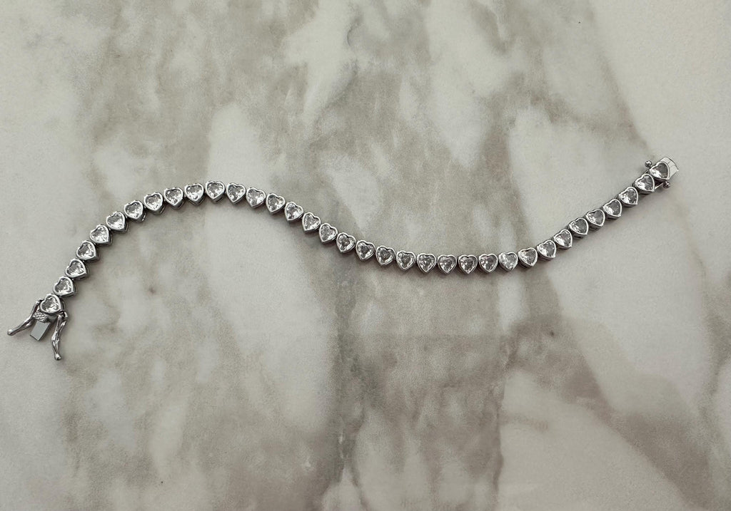 CZ Heart Tennis Bracelet: 18k White Gold Filled, Hypoallergenic Valentines Day