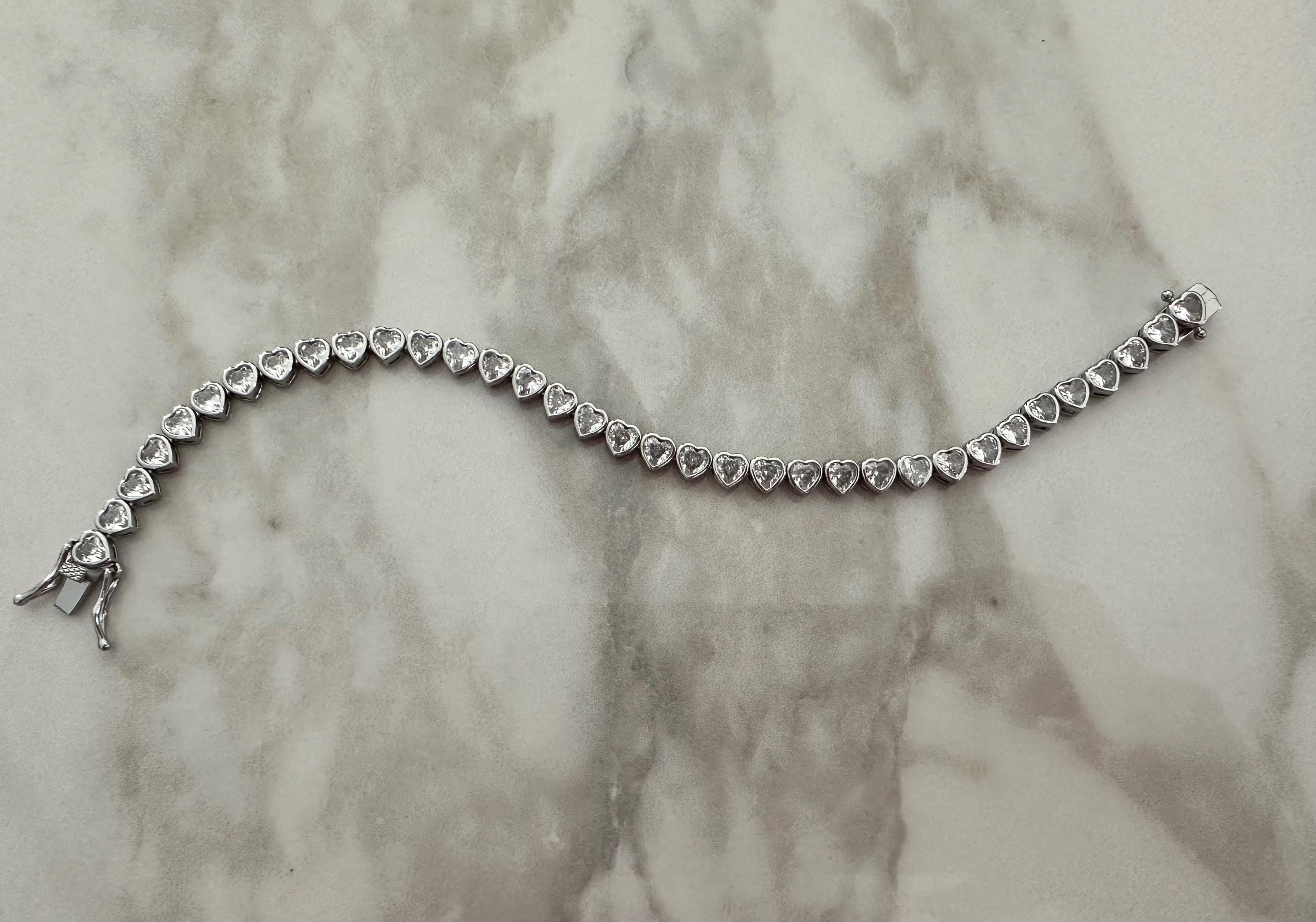 CZ Heart Tennis Bracelet: 18k White Gold Filled, Hypoallergenic Valentines Day