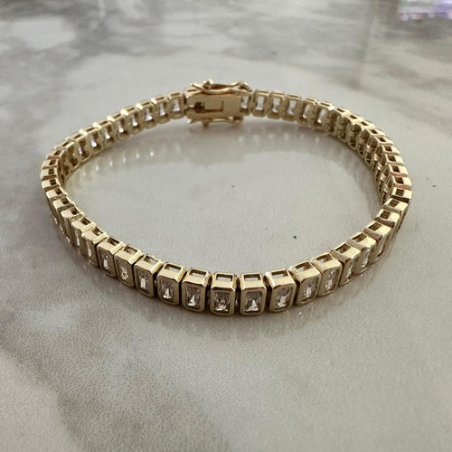 18k Gold Filled CZ Emerald Cut Tennis Bracelet