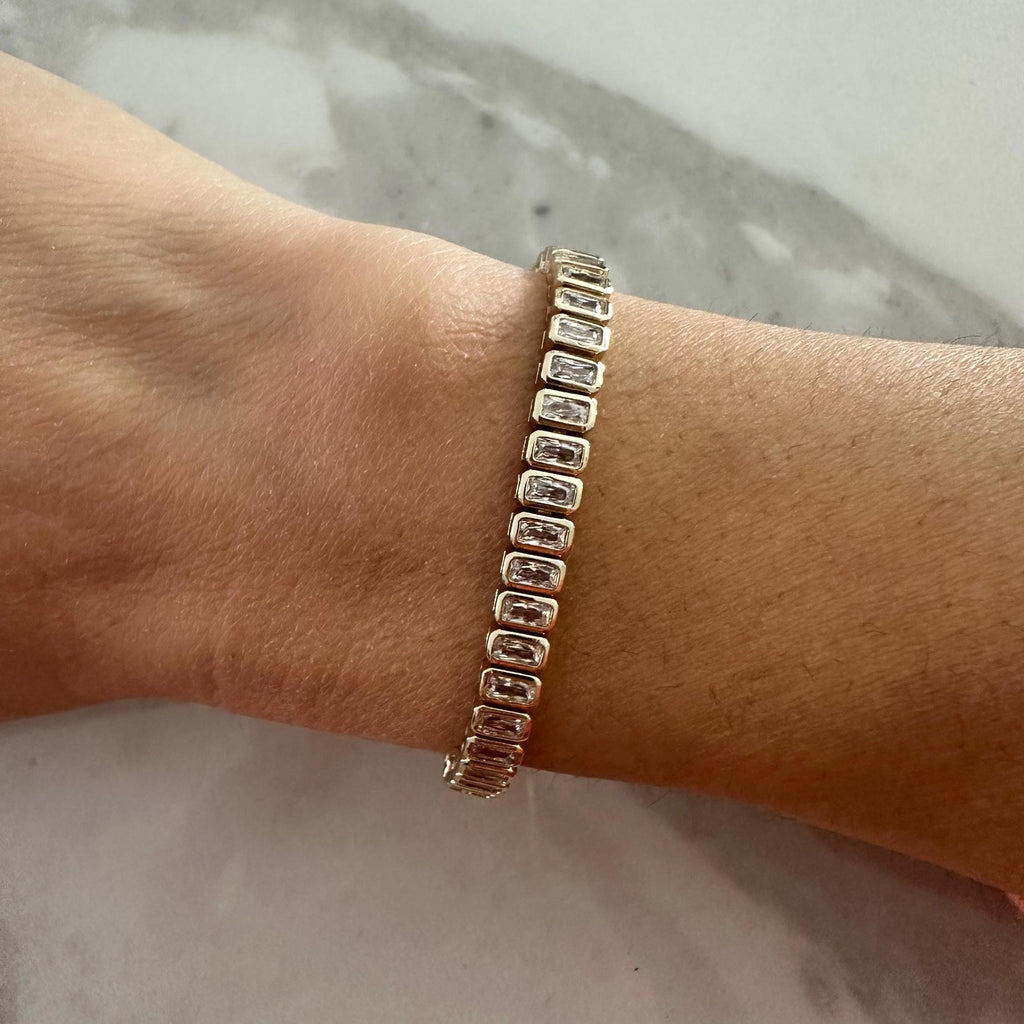 18k Gold Filled CZ Emerald Cut Tennis Bracelet