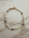 Navy Blue Evil Eye Bracelet: 18k Gold Filled Chain & Pearl