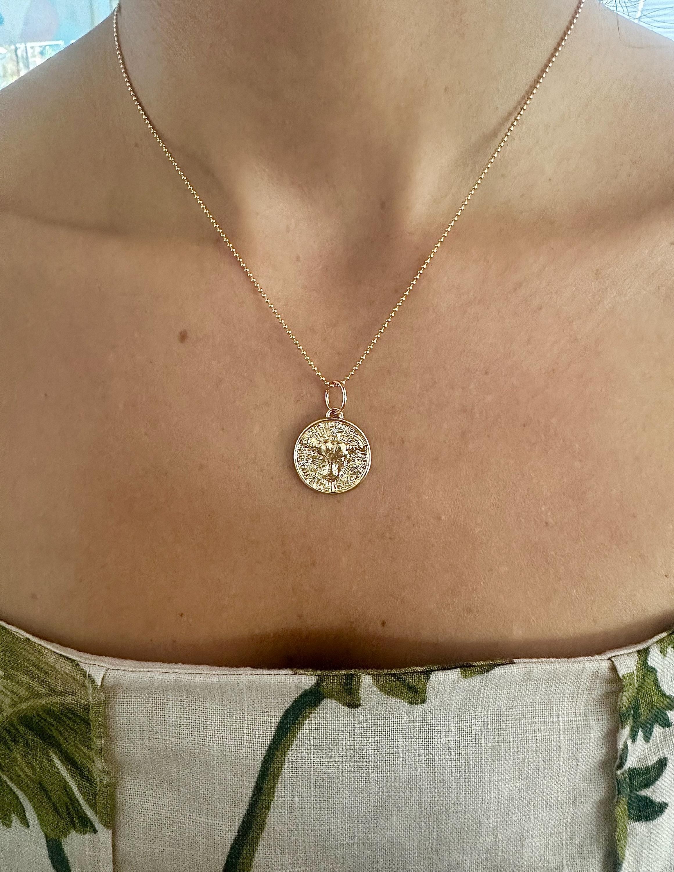 18k Gold Filled CZ Zodiac Medallion Necklace: Personalized Ball Chain