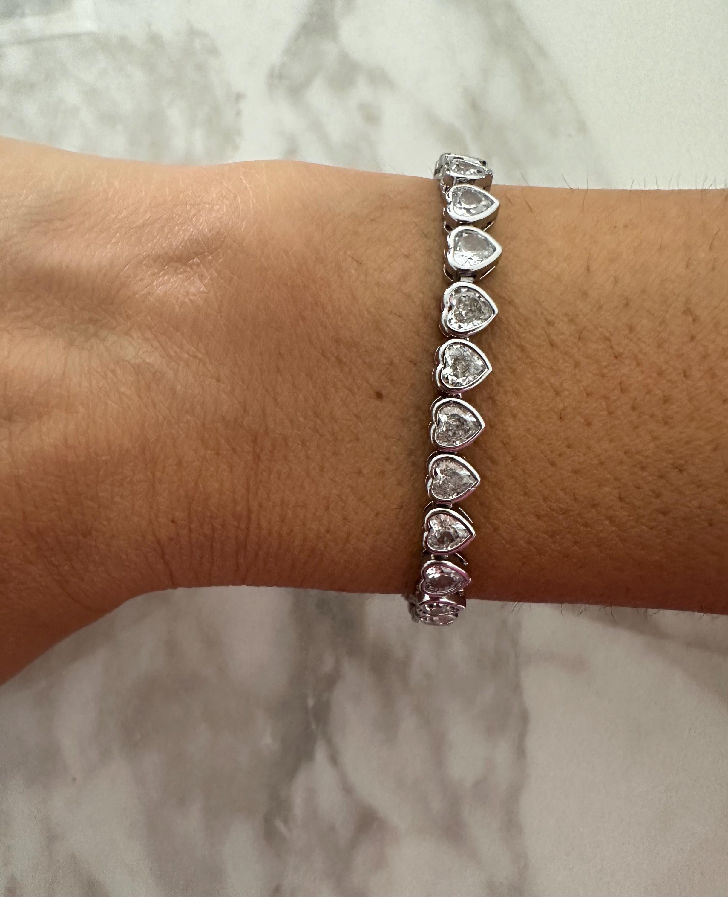 CZ Heart Tennis Bracelet: 18k White Gold Filled, Hypoallergenic Valentines Day