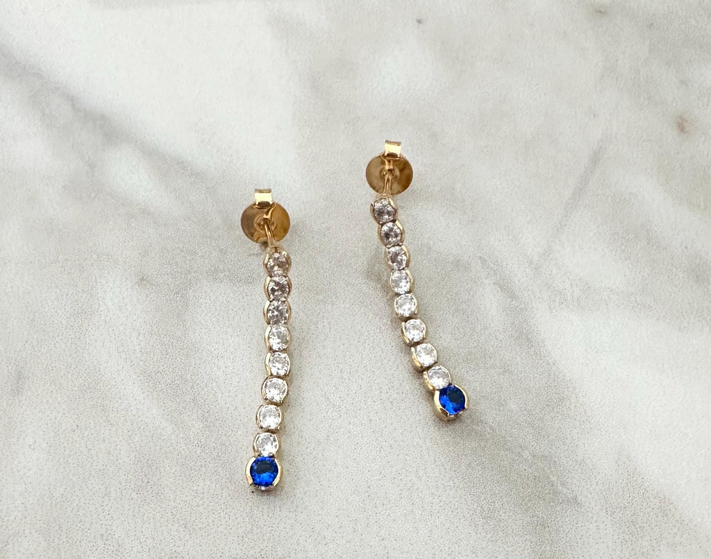 18k Gold Filled CZ Drop Earrings: Royal Blue Crystal Dangle