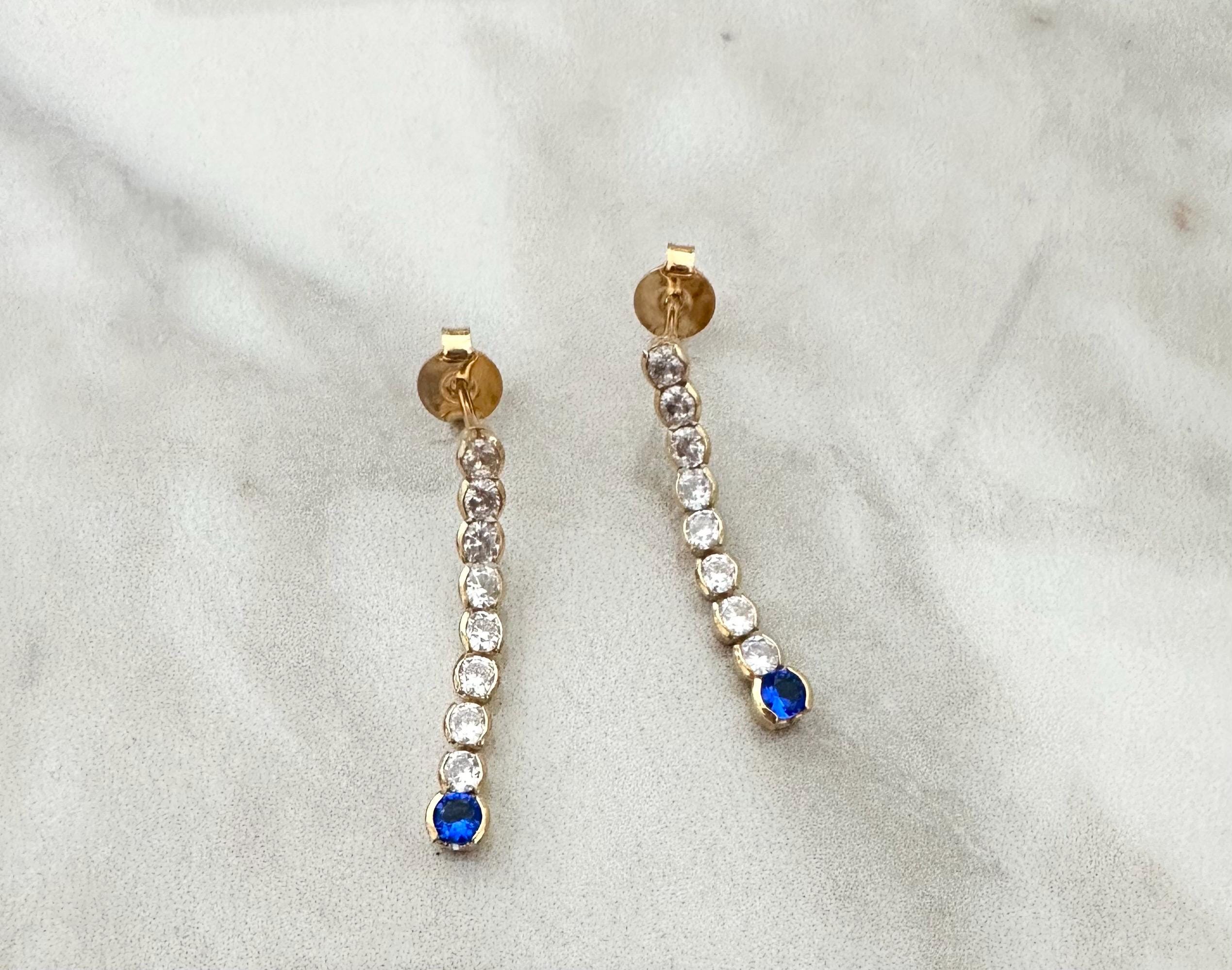 18k Gold Filled CZ Drop Earrings: Royal Blue Crystal Dangle